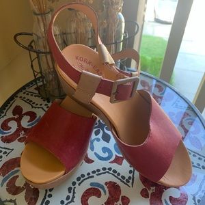 New Red Leather KORK-EASE Wedge Platform Sandals sz. 12 M